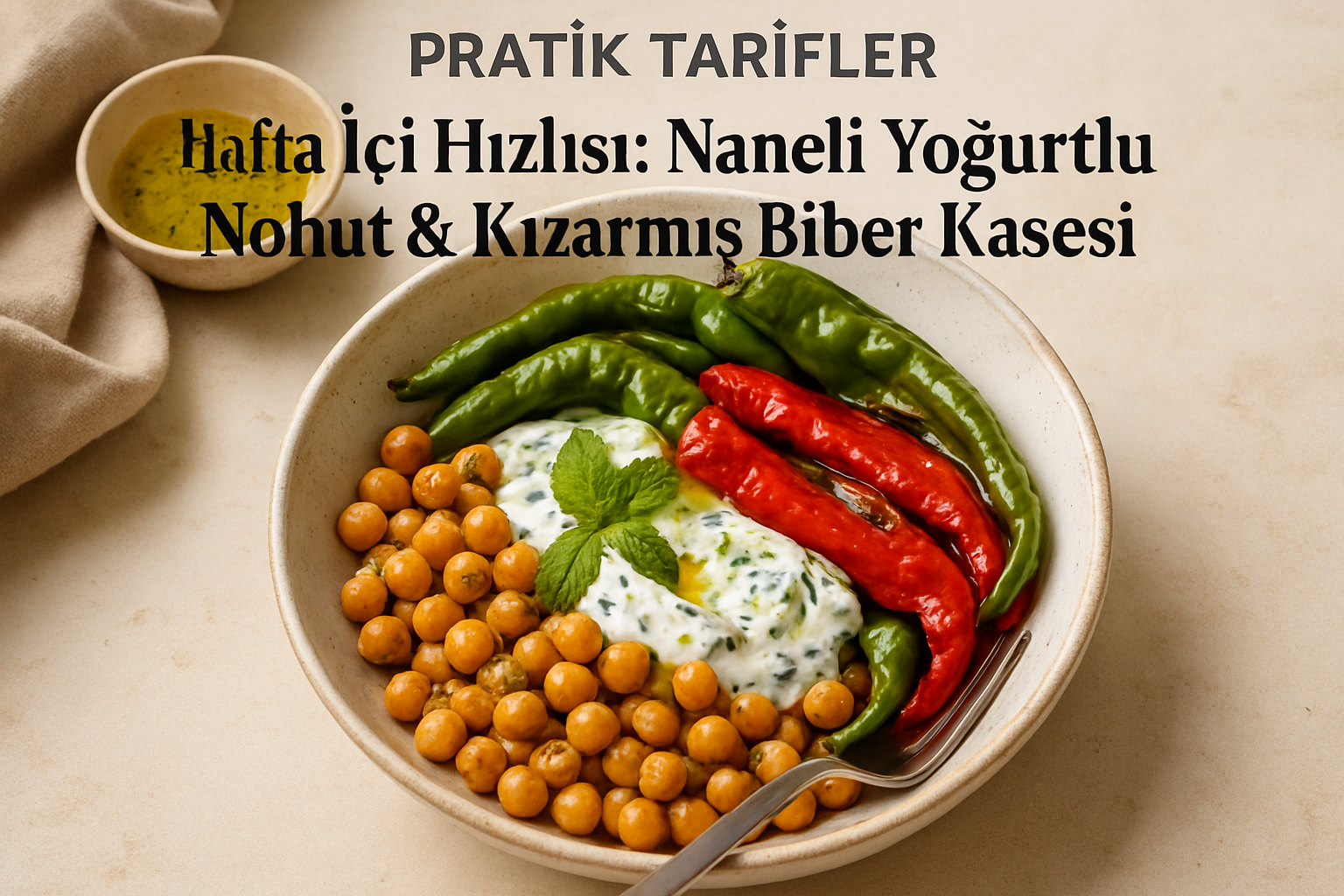 Hafta İçi Hızlısı: Naneli Yoğurtlu Nohut & Kızarmış Biber Kasesi