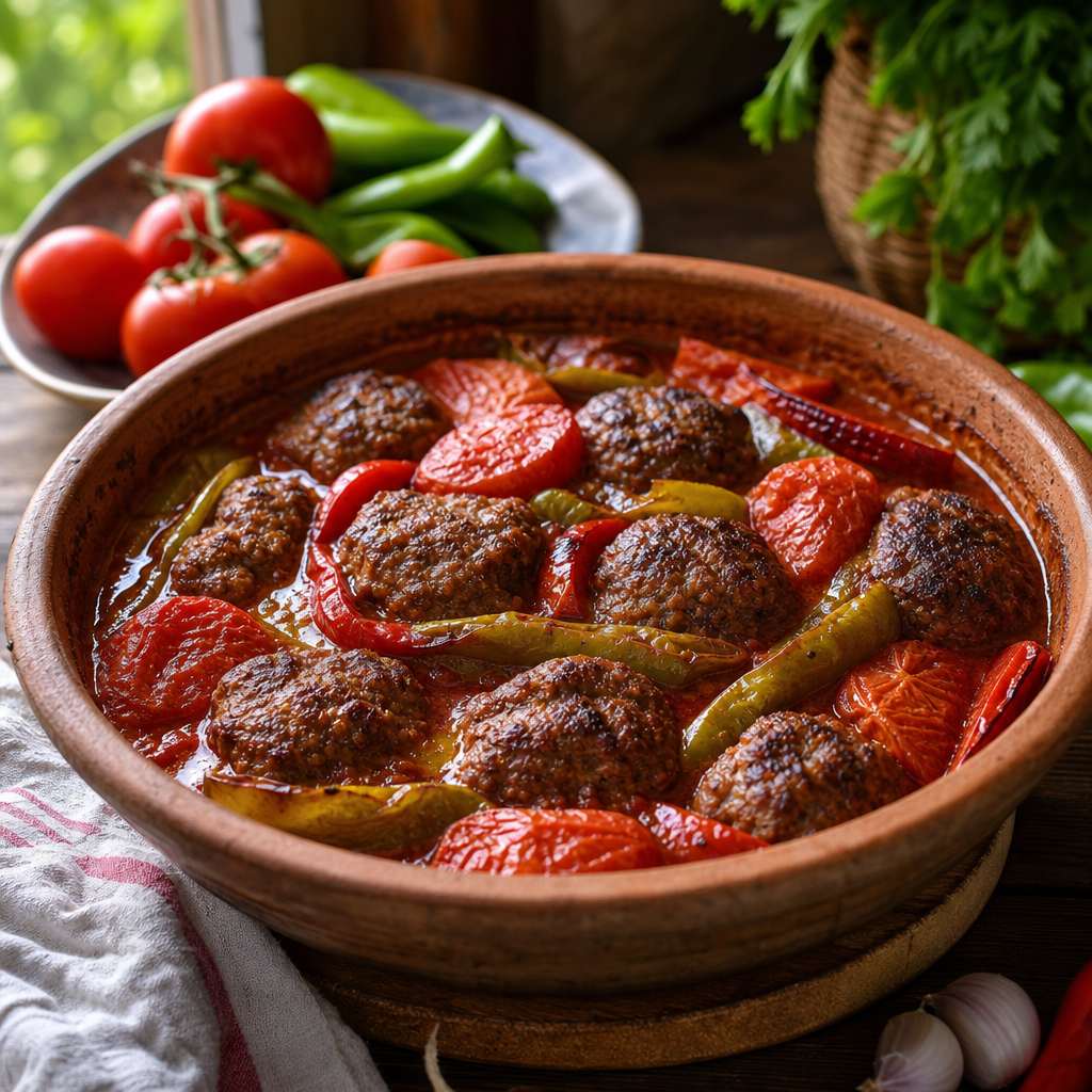 Domatesli Biberli Güveç Köfte: Yaz Sebzeleriyle Fırında Sulu ve Pratik Akşam Yemeği