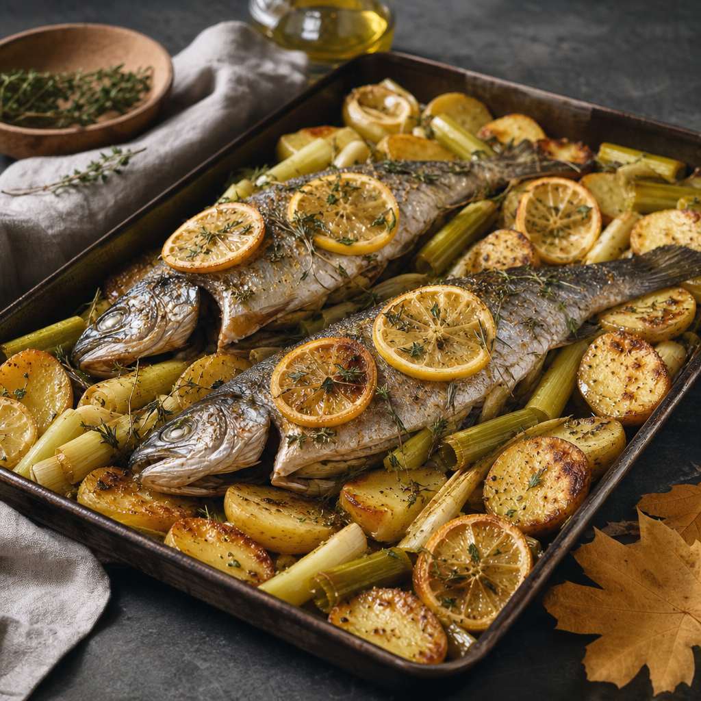Fırında Alabalık, Pırasa ve Patates: Limonlu Tek Tepsi Sonbahar Yemeği