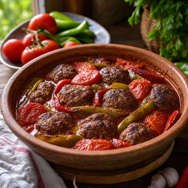 Domatesli Biberli Güveç Köfte: Yaz Sebzeleriyle Fırında Sulu ve Pratik Akşam Yemeği